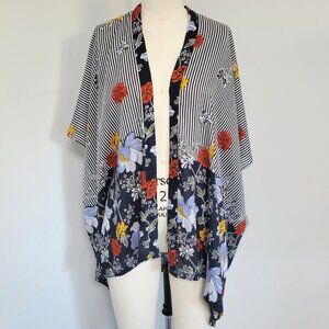 LOFT Outlet Nautical Floral Striped Swimsuit Cover Up / Open Robe  One Size NWT